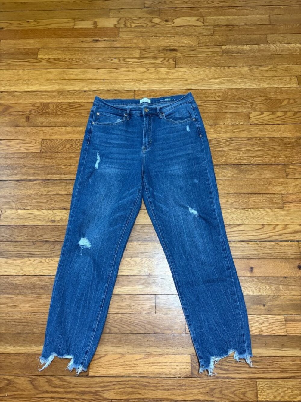 Nicole Miller Nomad Super High Rise Straight Jeans Size 10 Blue Distressed Denim